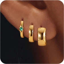 3Pairs 925 Sterling Silver Earrings for Women, 14K Gold Plated Small Huggie Hoop