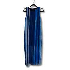 ✨New✨CHAPS Ralph Lauren Blue & White Layered Sheer Overlay Maxi Beach Dress 12P
