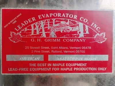New Leader Evaporator SS 5'x5' Front Syrup Pan For Making Maple Syrup.