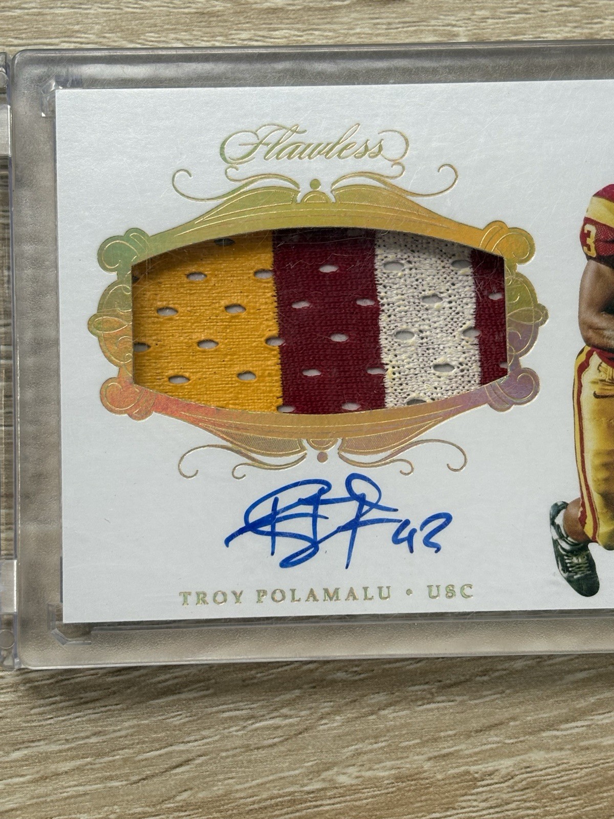 2018 Panini Flawless Collegiate TROY POLAMALU Patch Auto /10 Game USED Nasty RPA view 3
