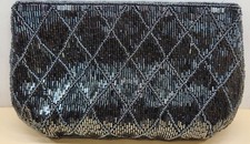 Vintage La Regale Ltd Black Beaded Satin Small Evening Clutch Purse see pics
