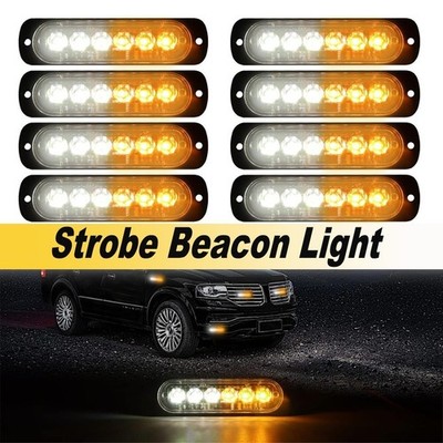 10X 6 LED Amber&White Tow Emergency Truck Side Marker Flash Light Strobe Bar Kit