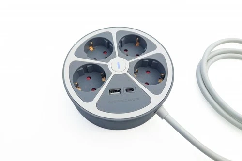 Technaxx Steckdosenleiste rund 4 x 230V & 2 USB-Ports TX-262 grau