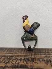 Vintage Cast Iron Rooster Coat/Hat/Key Hook Wall Mount Hand Painted Country Chic