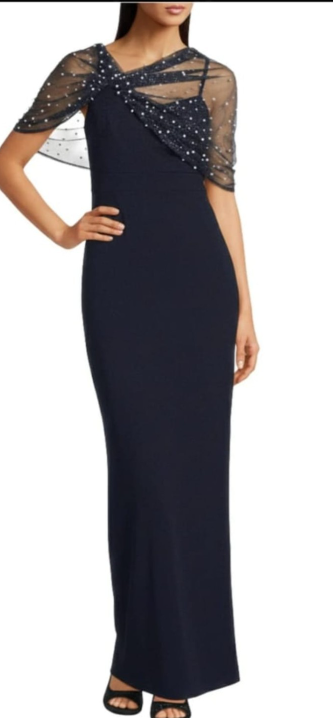 Eliza j women's Scuba Beaded Twist Overlay Sleeveless Gown