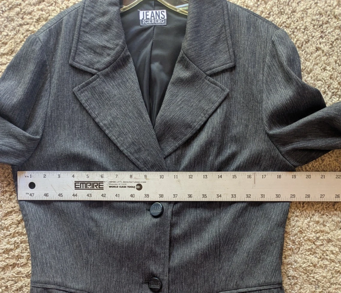 Iceberg jeans charcoal long jacket wool Italy 46 women's XL Y2K 90s lagenlook - product detail image 5