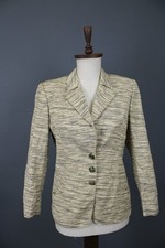 Valentino Miss V Beige Striped Wool Silk Single Breast Blazer Jacket Sz 46 / 12