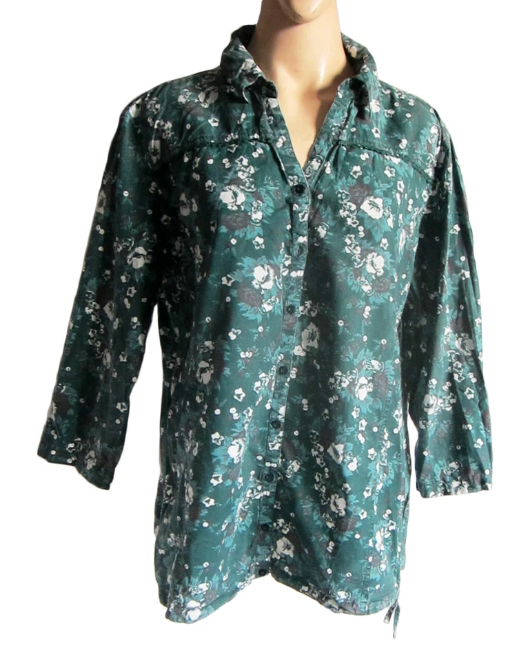 Damen Grün 100% Baumwolle Hemd/ Bluse/ Kittel UK Größe 16, Eu 48, 3/4long Ärmel - Bild 2 von 4