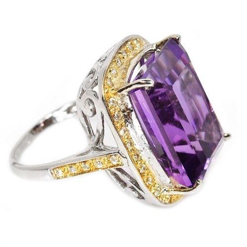 25 STERLING SILVER RING NATURAL PURPLE AMETHYST 19X14 MM.GEMSTONE RING SIZE 7.25 - Picture 2 of 8
