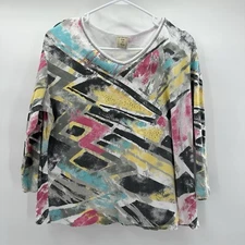 Jess Jane Shirt Top Womens XL Multicolor Geometric Shapes of Art Embellished