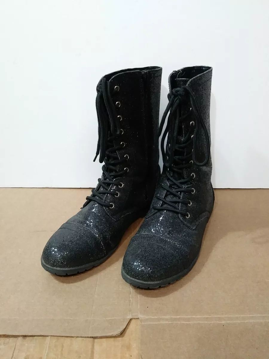 Balera Glitter Dance Boots Size 9AM Lace Up Competition Combat Boots BLACK
