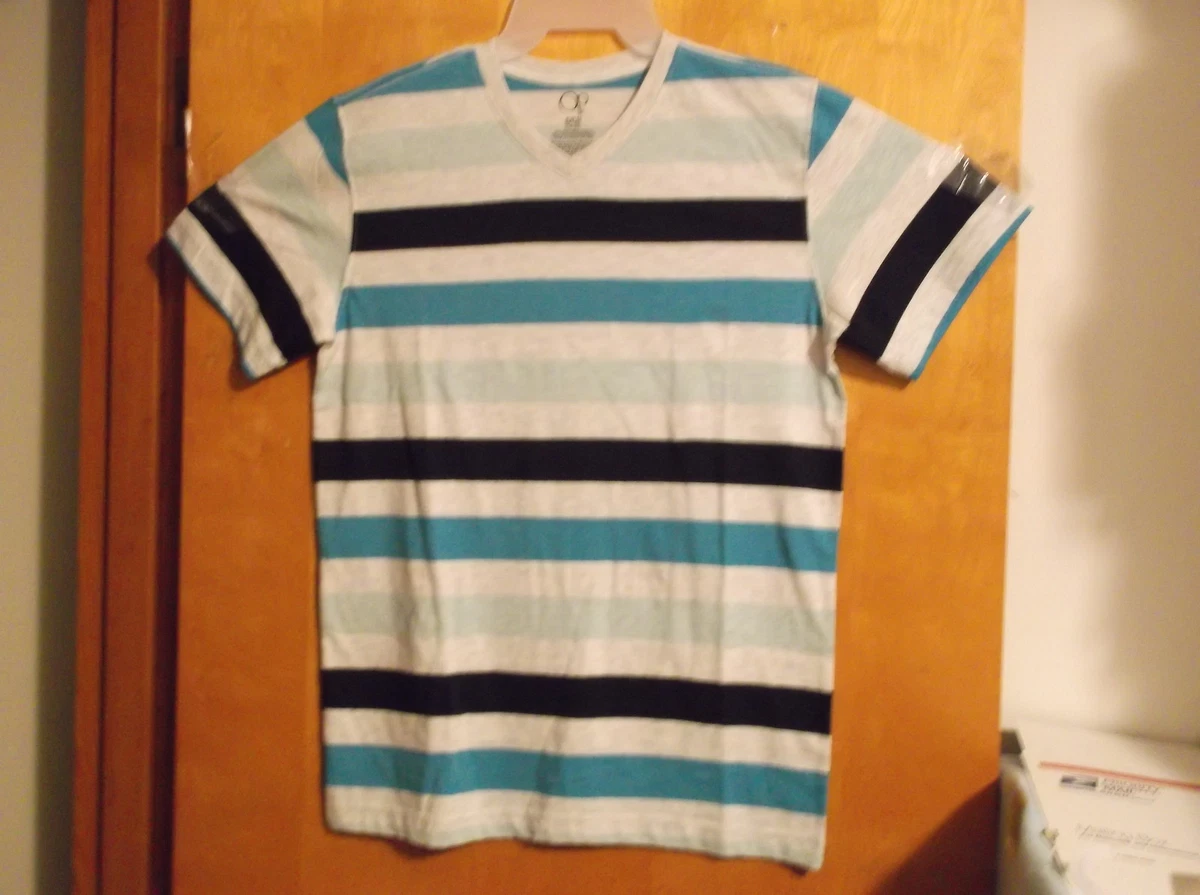 BRAND NEW..OP MEN'S GREY w/ AQUA & BLACK STRIPE S/S V' NECK T'SHIRT