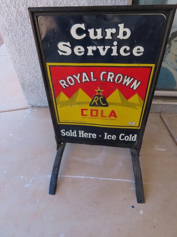 Rare Early Pyramid Design RC Royal Crown Cola Soda Curb Side Tin Sign