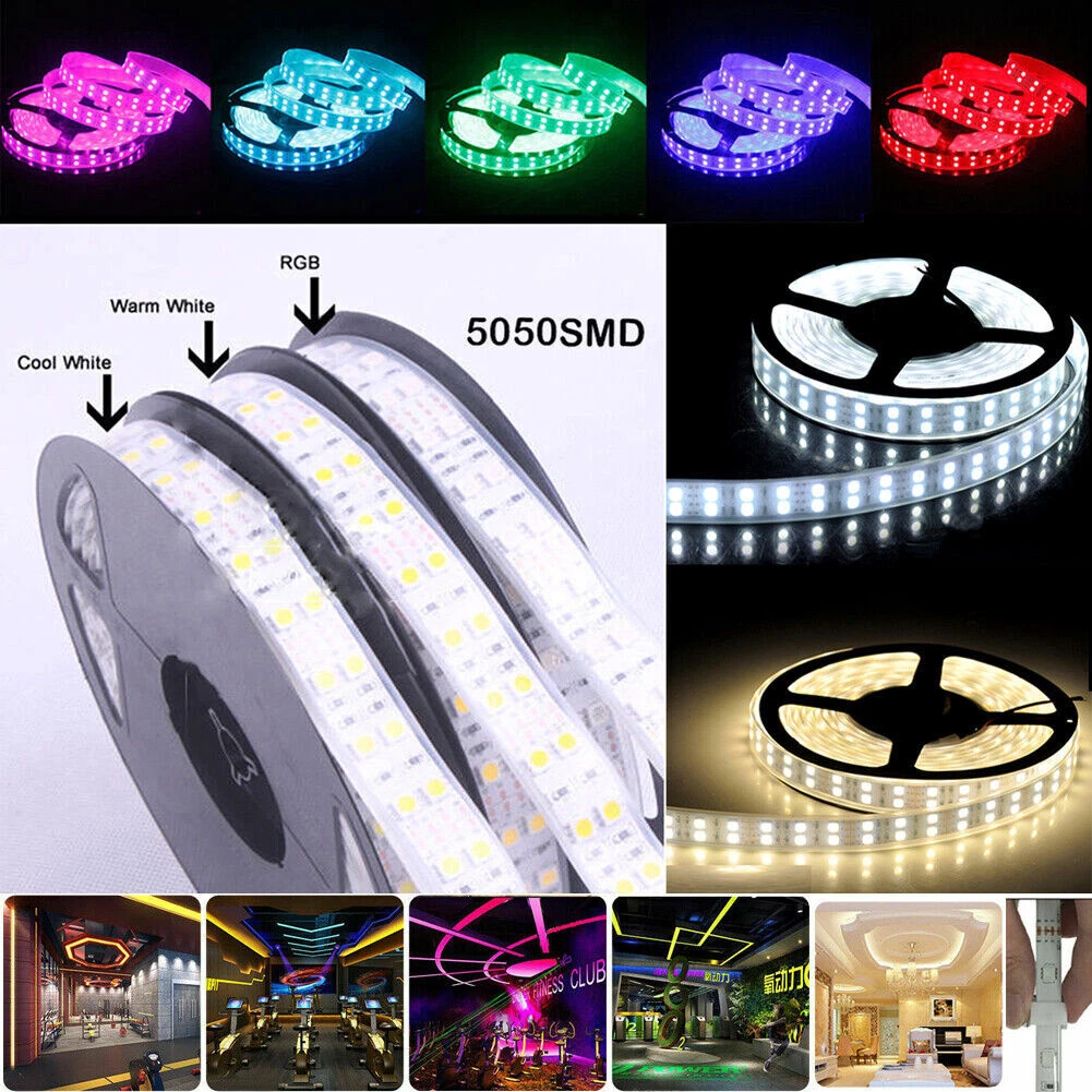 24V 600LED Double Row LED Strip Light 5M 5050 RGB Cool White Waterproof Flexible