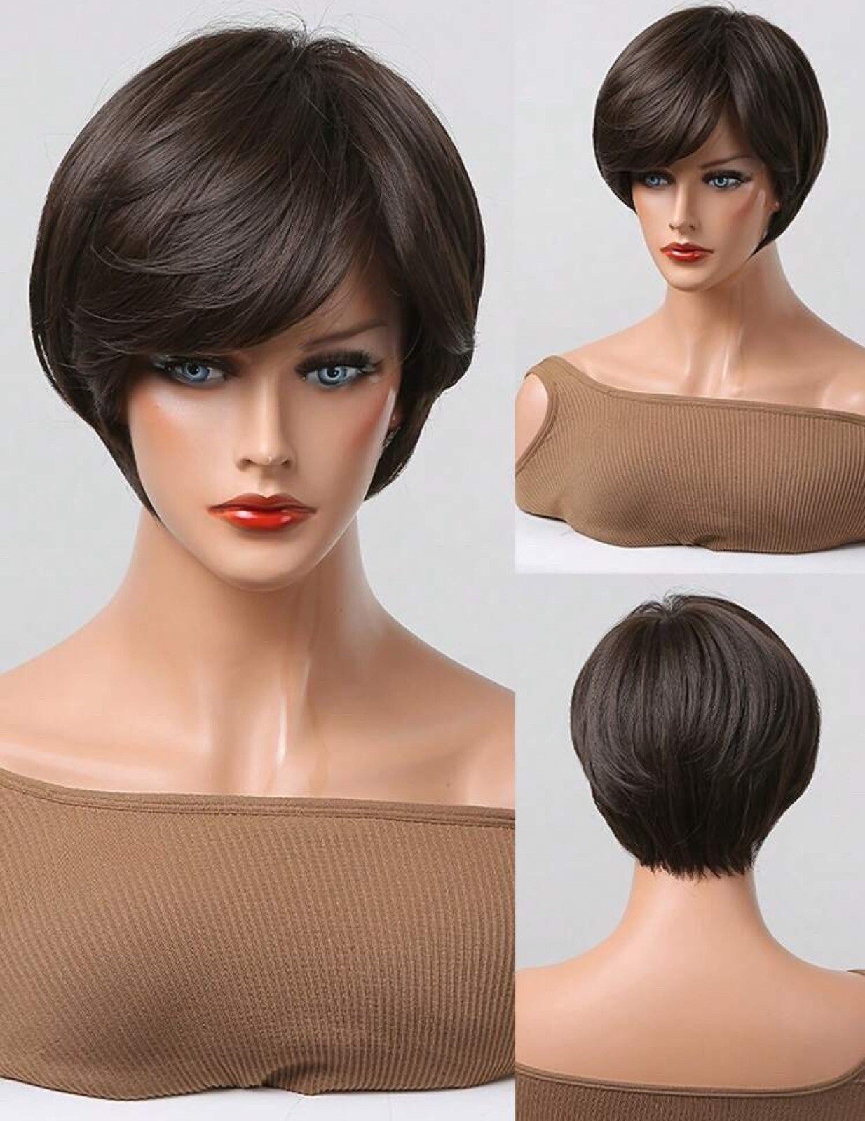 Perruque lisse brune pour changer de look instantanément au bureau ou en soirée