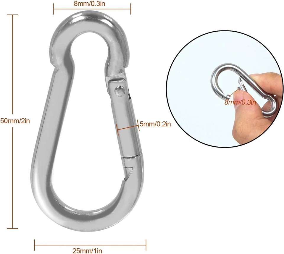 50 PCS Spring Snap Carabiner, Small Carabiner Clip, M5 X 2 Inch Snap Hooks Heavy - Image 2 of 3