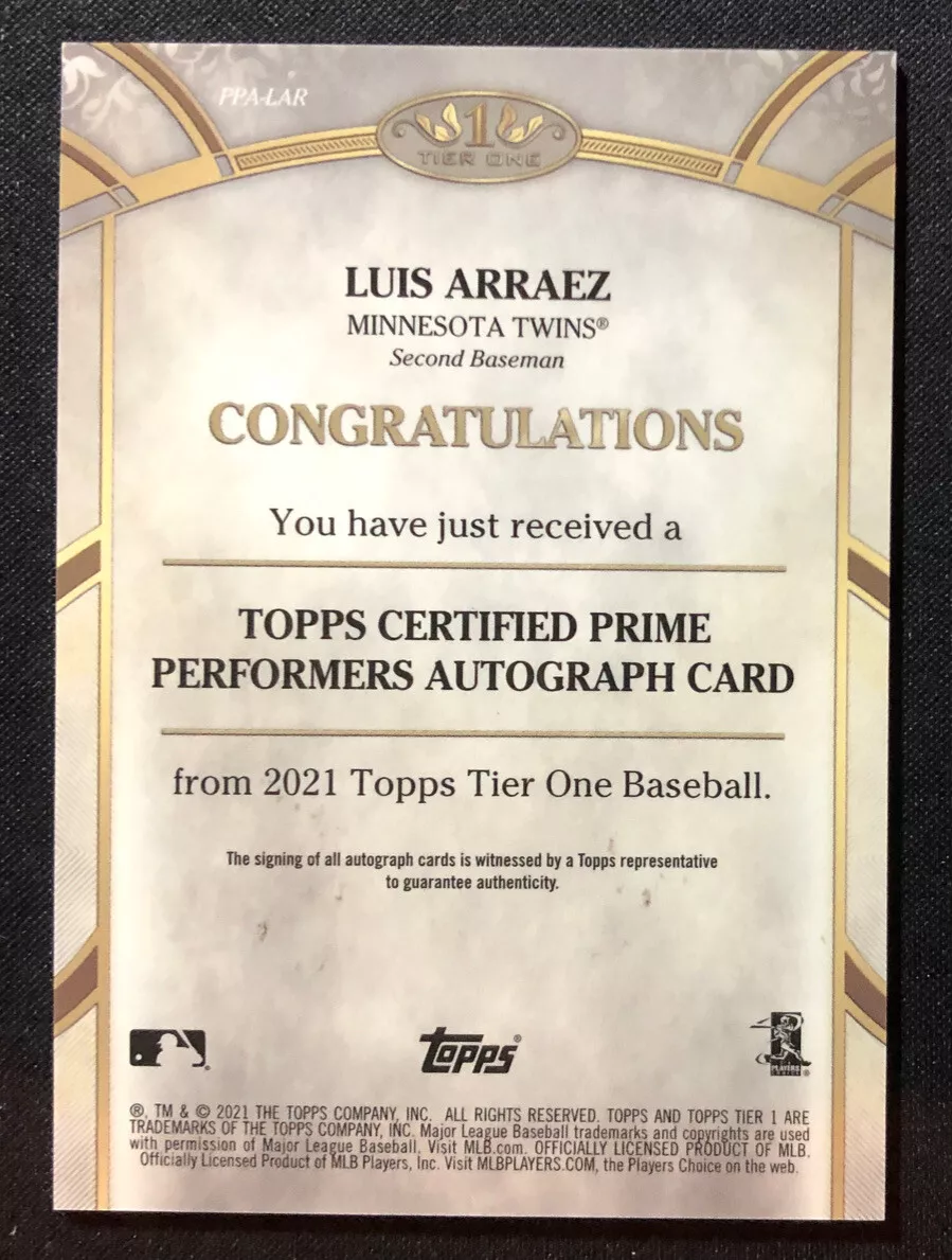 2021 Topps Tier One Baseball Luis Arraez Twins Auto SP /25 Card #PPA-LAR Marlins