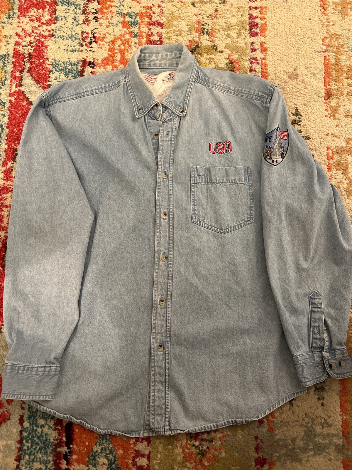 Custom Denim Mens USA BUTTON UP- Men's Size XL NY 9-11 We Will Become ...