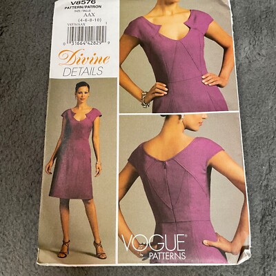 Vogue Patterns V8576 Womens Dress Divine Details Topstitching AAX 4 6 8 10 Uncut