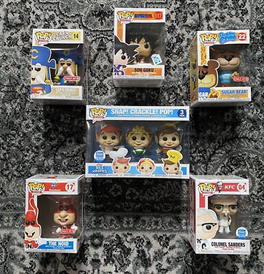 Funko Pop Snap Crackle Pop Colonel Sanders Sugar Bear Goku Crunch Bundle Set