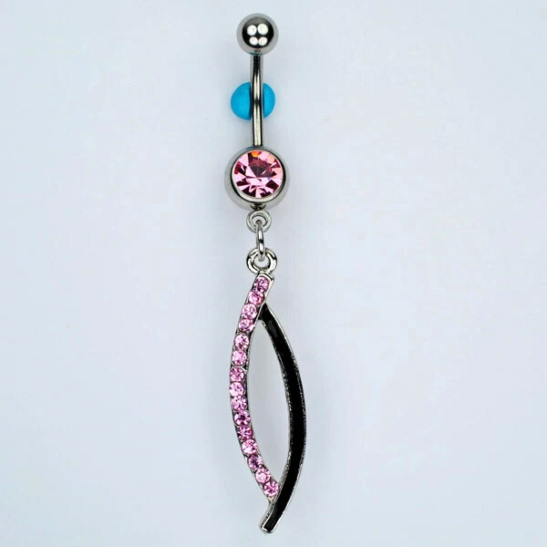 INFINITY Dangle Belly Button Ring PINK Gem with Black Navel