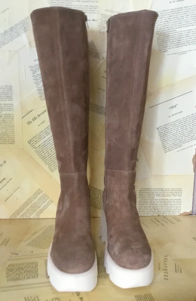 Bota alta Free People Equitare Lowell suela de cuña gamuza topo cremallera 39/9 nueva con etiquetas Foto 3 de 4