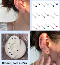 GENUINE SOLID 925 STERLING SILVER SMALL CZ STUD POST EARRINGS 3mm WOMEN GIRL