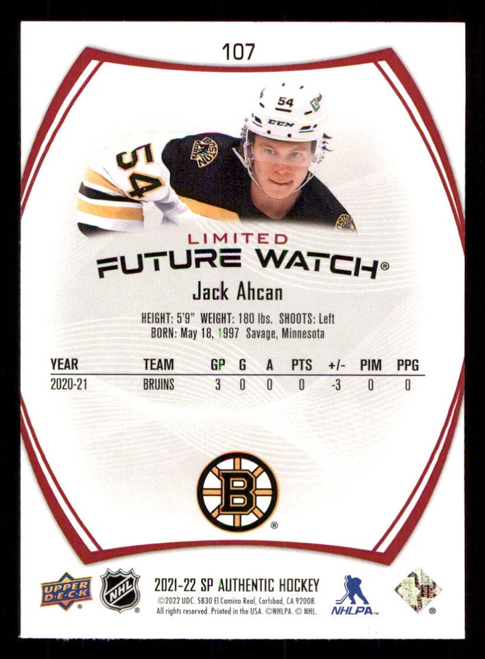 2021-22 SP Authentic Limited Red #107 Jack Ahcan FW - Image 2 of 2