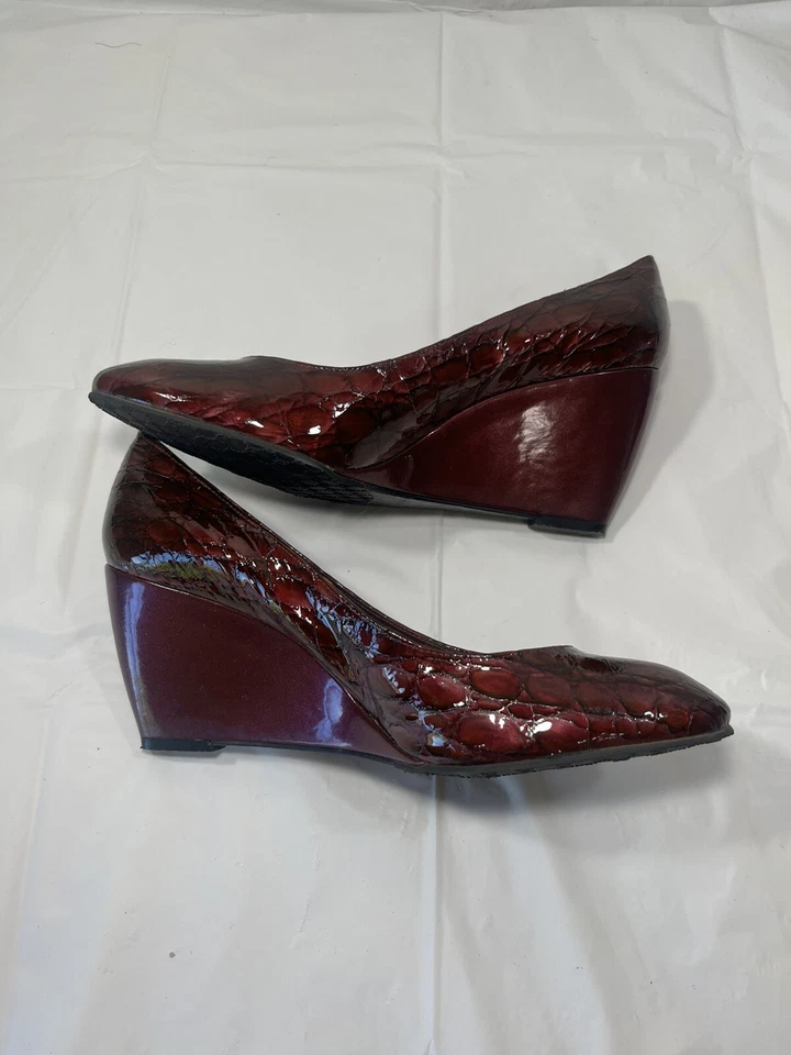 Antonio Melani Whitley ciruela cuña perfecta bomba cuero talla 10 Foto 3 de 4