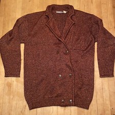 VTG. Women S 41" Chest Glittery Orange/Gold Liz Claiborne Button Sweater Pocket