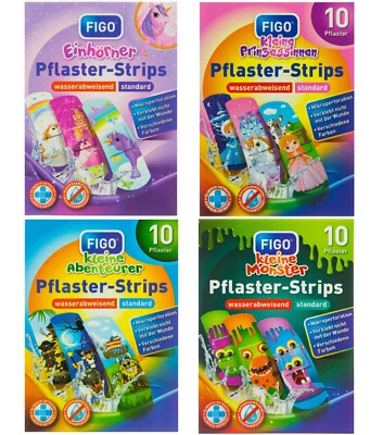 40 STÜCK Kinder Pflaster Set 4 Packungen AUSWAHL Kindermotive Wundpflaster Figo