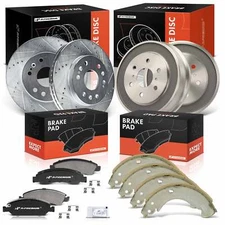 Front&Rear Drilled Brake Rotor & Pad & Rear Brake Drum & Shoe for GMC Chevrolet