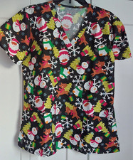 WOMEN'S MICROFLEX BY ELITE MED MEDICAL SCRUB BLACK CHRISTMAS HOLIDAY PRINT L NWT