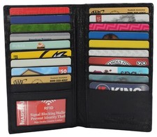 Black Genuine Leather Long Bifold ID Credit Card Money Holder Wallet Organizer.