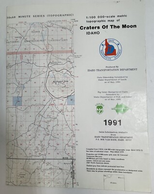 Craters of the Moon 1991 Idaho Topographic Map 38''x25'' OldPaperMapsCom