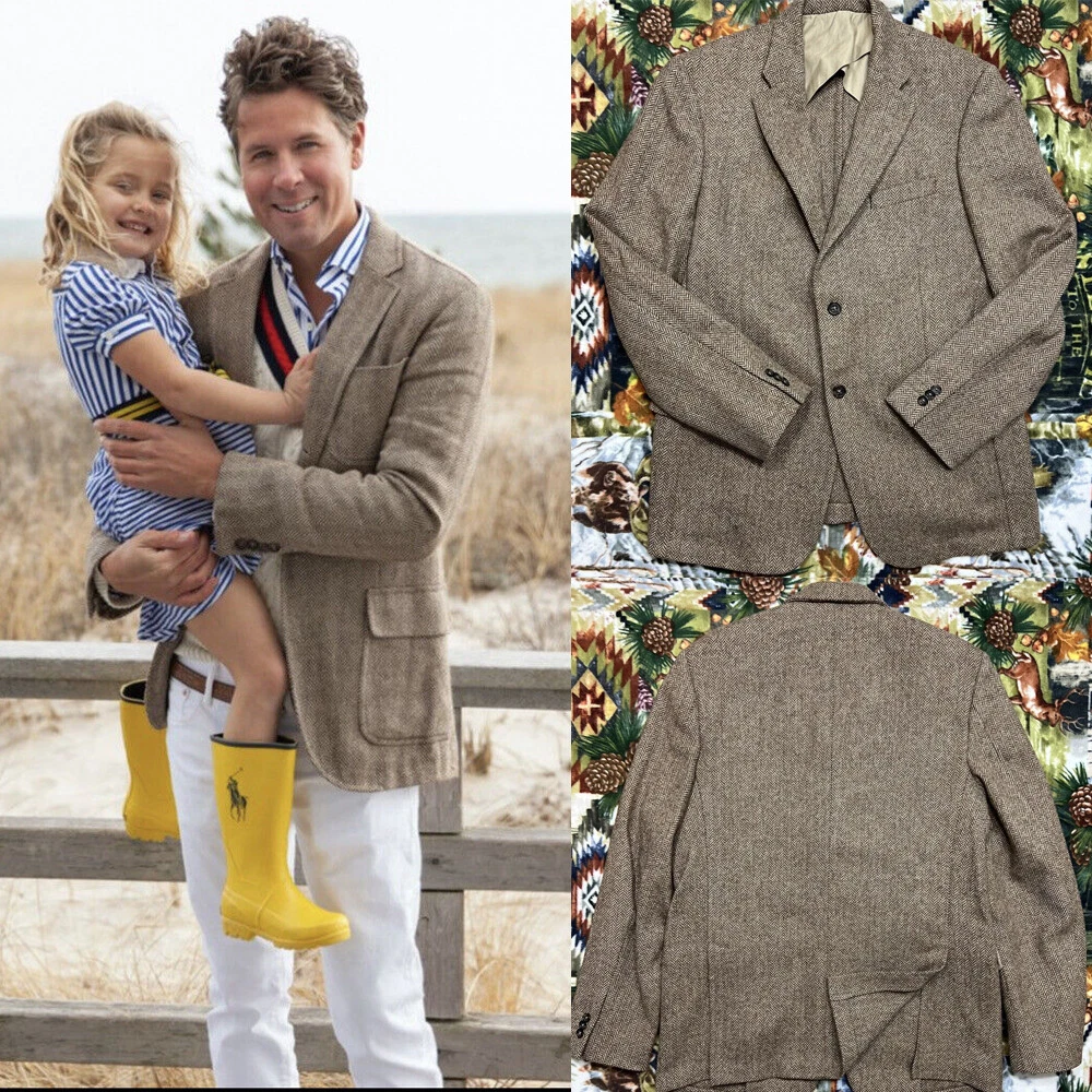Khaki Herringbone Men s Jackets Tweed Casual Outdoor Wedding Groom