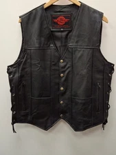 Alpha Cycle Gear Men's Black Size XL Leather Motorcycle with Side Laces Vest