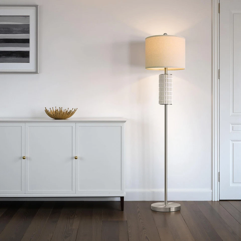 Lámpara de pie de cerámica plateada para sala de estar dormitorio, 64" moderna de pie L... Foto 4 de 4