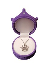 Purple Princess Crown Pendant Necklace Velour Crown Shape Hinged Gift Box NEW