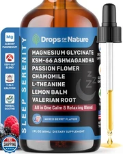 Magnesium Glycinate and Ashwagandha Liquid Drops with Valerian Root, Chamomil