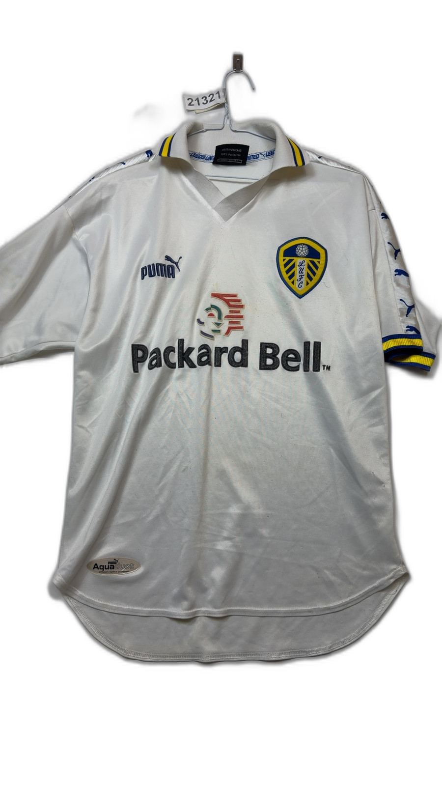 Puma White Leeds Football Shirt Vintage Jersey Polo Shirt size S MensFootball