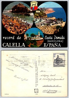 Vintage Calella Spain Postcard - Costa Dorada Beach Lighthouse 1975 Posted