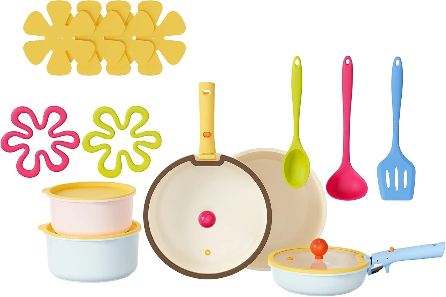 CAROTE 20pcs Ceramic Cookware Set Detachable Handle,Pots and Pans Set Nonstick