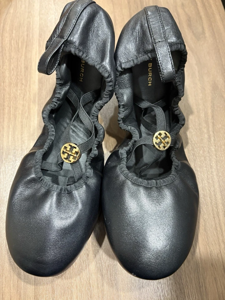 Кожаные балетки Minnie Tory Burch модель Mary Jane дорожные черные - Изображение 2 из 4