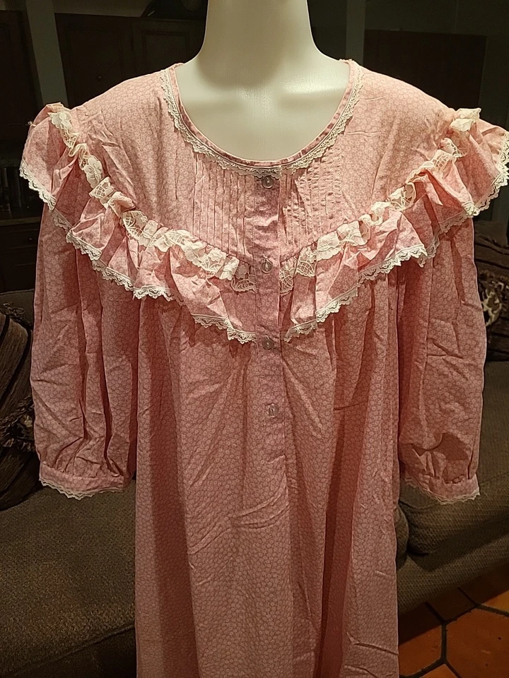 Camisón Gilligan O Malley Azul Vintage Talla L Floral Encaje Ribete Grannycore Foto 2 de 4