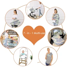 Hicoco Car Seat Cover Canopy Nursing Blanket 7-in-1 Multiuse Baby Stroller Chair