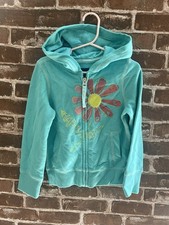 NWT GAP KIDS GIRLS 4-5 HAPPY DAY FLOWER HOODIE FULL ZIP UP BLING GEMS TEAL BLUE