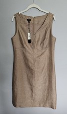 NWT Talbots Sheath Dress Womens Sz 10 Tan Metallic Linen V-Neck Sleeveless $189