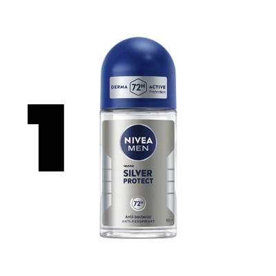 1X Nivea Men Silver Antibacterial Anti-Perspirant Roll-On 50ml 72-H Protect