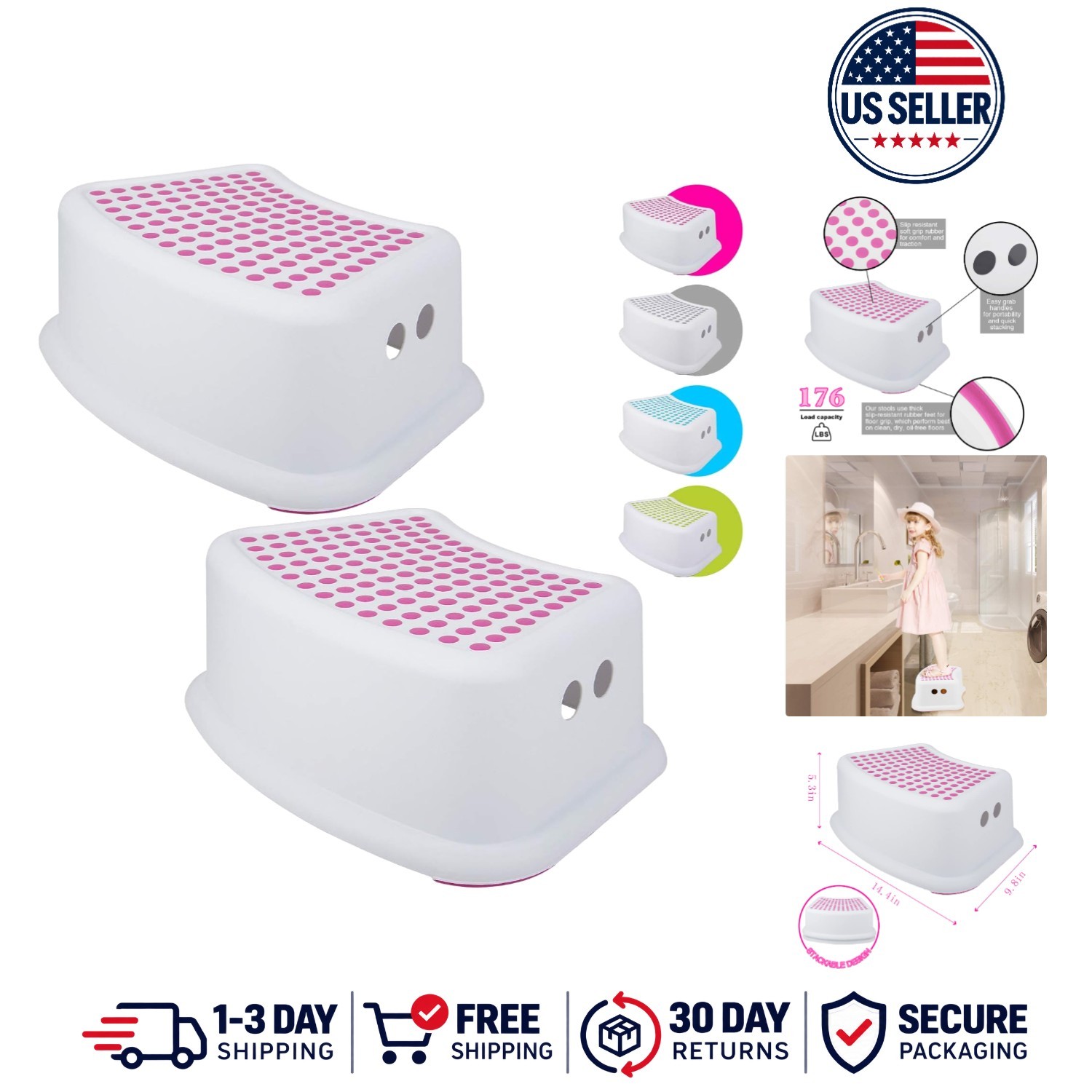 Step Stool for Kids 2 Pack, Toddlers Stool for Potty Training, Bathroom, Kitc...